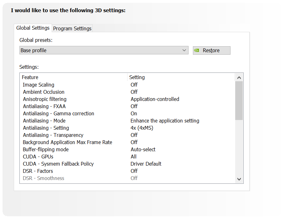 Nvidia driver base profile